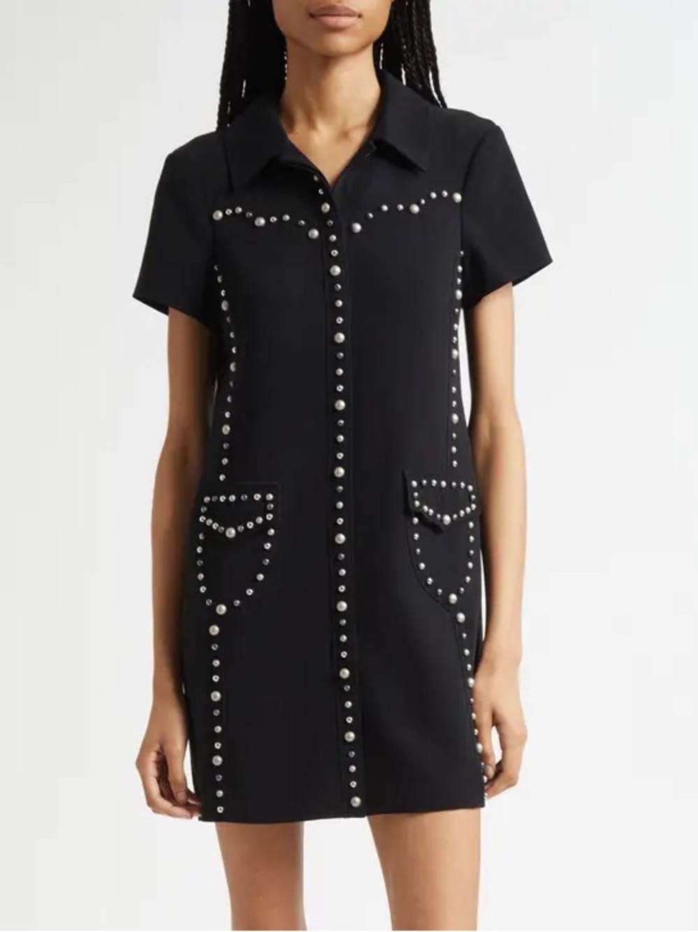 Cinq a Sept Florencia Studded Mini Dress Pearl Stud Western Black Sz 2